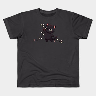 Black Cat Christmas Lights - Cute and Festive for Cat Lovers Kids T-Shirt